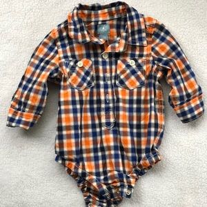 Orange/Blue Plaid Long Sleeve Button Down Onesie